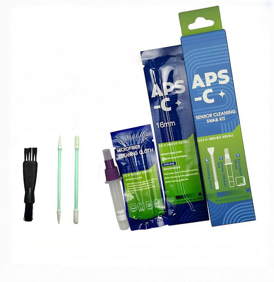 APS-C Camera Sensor and Lens Cleaning Kit, Mirrorless and DSLR Camera Cleaning Kit, Including Cotton Swabs, Dust Free Cloth, Cleaning Brush by Muejjur