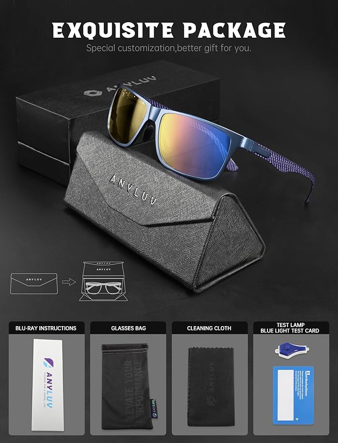 ANYLUV Carbon Fiber Reading Glasses for Men Women, Blue Light Blocking Computer Readers, Anti Glare Spring Hinge
