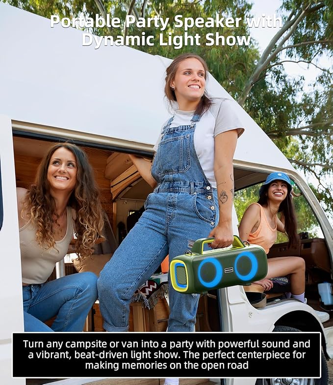Portable Bluetooth Speaker 140W, Loud Wireless Speaker with 2 Subwoofers & Bass Boost, IP65 Waterproof Outdoor, 12000mAh Battery 24H Playtime, RGB Lights, TF/AUX/Mic Input for Home, Party, Outdoor