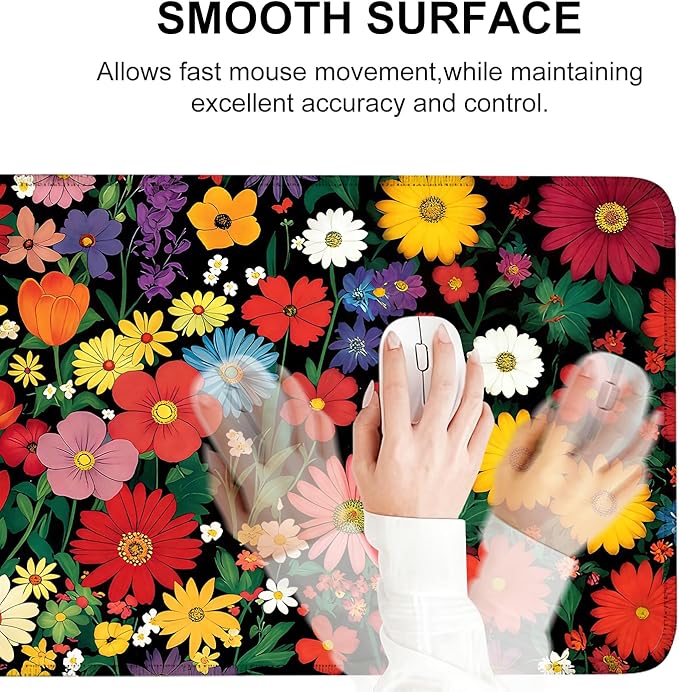 Mouse Pad, Large Anti-Slip with Stitched Edges Desk Mat Desktop Laptop Computer Desk Keyboard Mat,Table Protector Blotter Mat (Flower, 31.5" x 11.8")