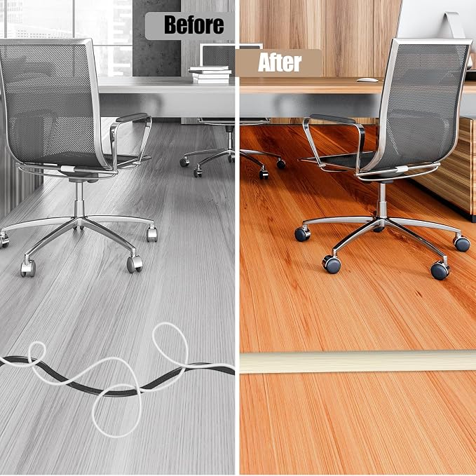 Floor Cord Cover Self Adhesive Cord Hider,20FT Cable Management, Extension Strip Protector for Wires, Prevent Cable Trips for Offices, Gyms, Exhibitions Cavity:0.39"(W) x 0.27"(H) Yellow Wood - Image 5