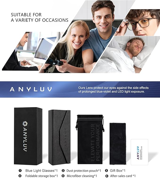 ANYLUV Blue Light Glasses for Men, Lightweight Computer Gaming Glasses, Stylish Anti Eyestrain Blue Light Blocking Men