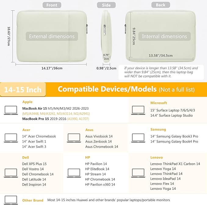 HYZUO 14-15 Inch Laptop Sleeve Bag Set for MacBook Air 15 M5 A3448 M4 M3 M2 2026-2023, MacBook Pro 15, XPS 14/15 Plus, 15" Surface Laptop, Notebook Case for 14" HP Lenovo Asus Acer, Beige
