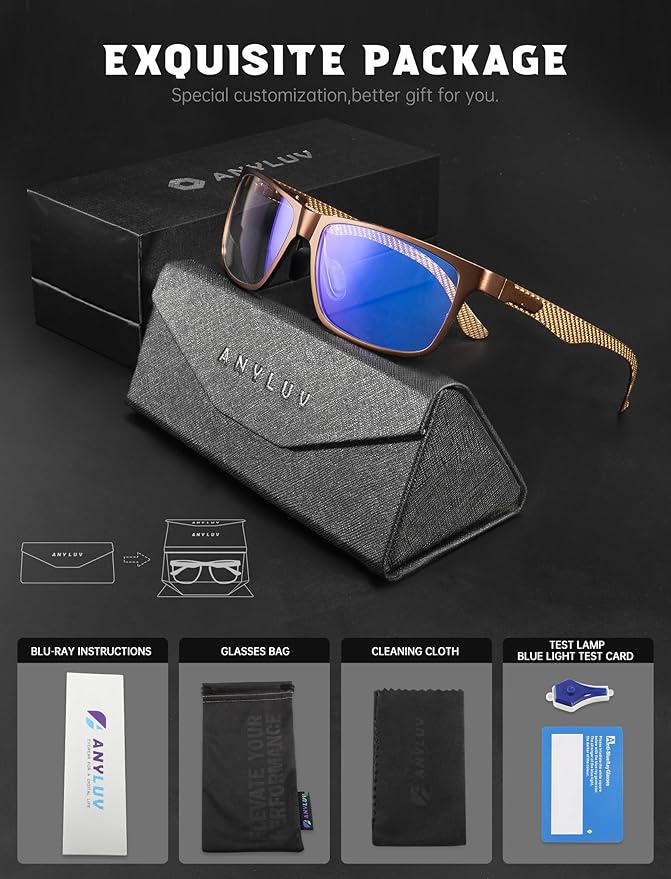 ANYLUV Carbon Fiber Reading Glasses for Men Women, Blue Light Blocking Computer Readers, Anti Glare Spring Hinge