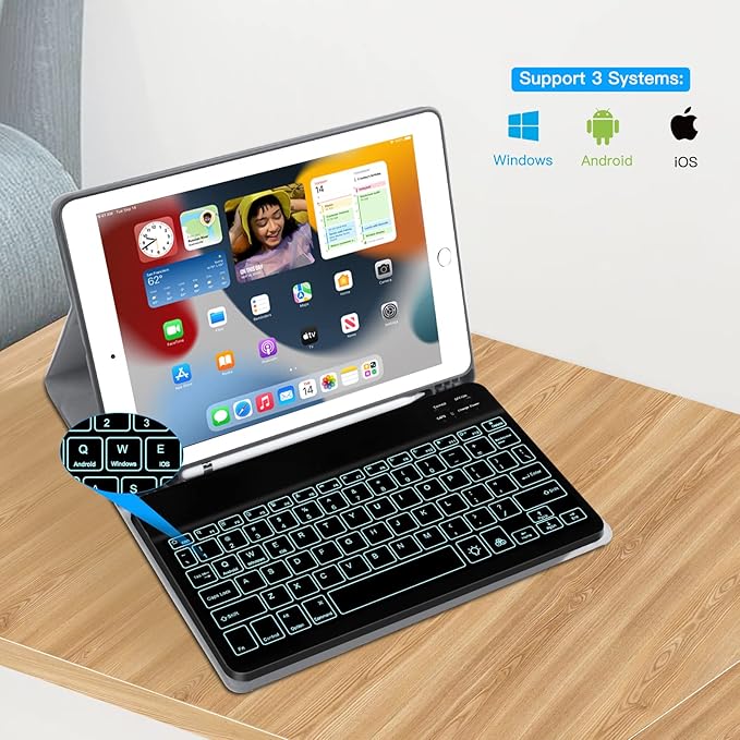 XIWMIX Ultra-Slim Wireless Bluetooth Keyboard - 7 Colors Backlit Universal Rechargeable Keyboard Compatible with iPad Pro/iPad Air/iPad 9.7/iPad 10.2/iPad mini and Other iOS Android Windows Devices