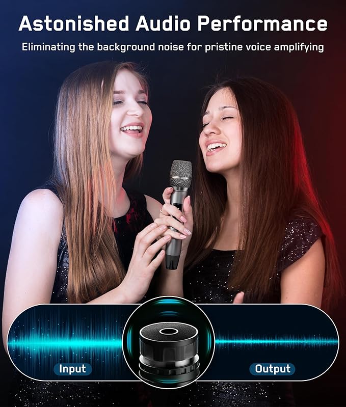 Rechargeable Wireless Microphone, Two Metal UHF Microphones with 1/4" Receiver, Plug-and-Play for Karaoke Singsing, Lecture, Stage Performance, PA System (Gray - One Mic)