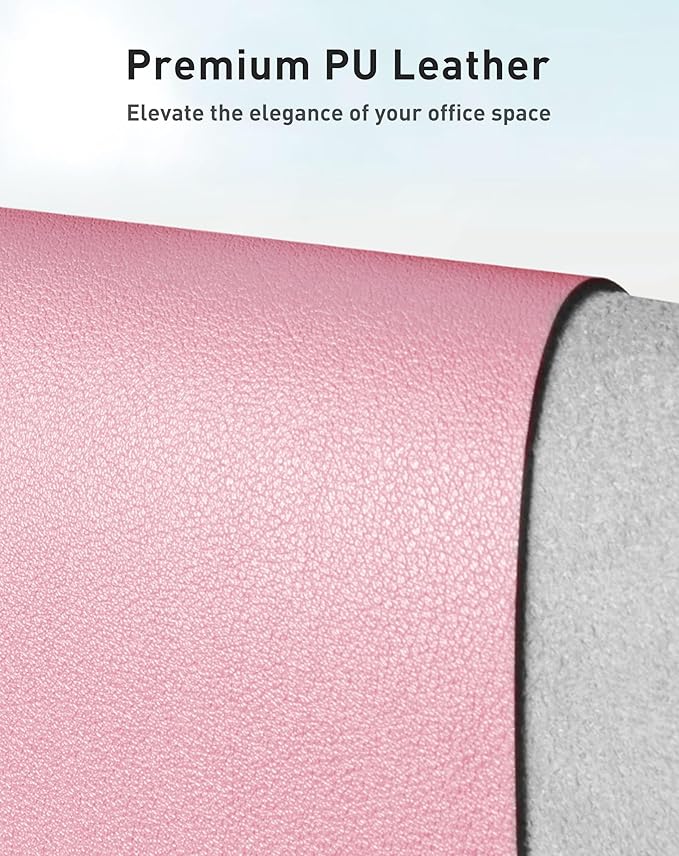 Aothia Faux Leather Desk Mat - Large Mouse Pad, Non-Slip PU Leather Blotter, Waterproof Writing Surface for Office and Home (Fairy Pink, 40" x 24")