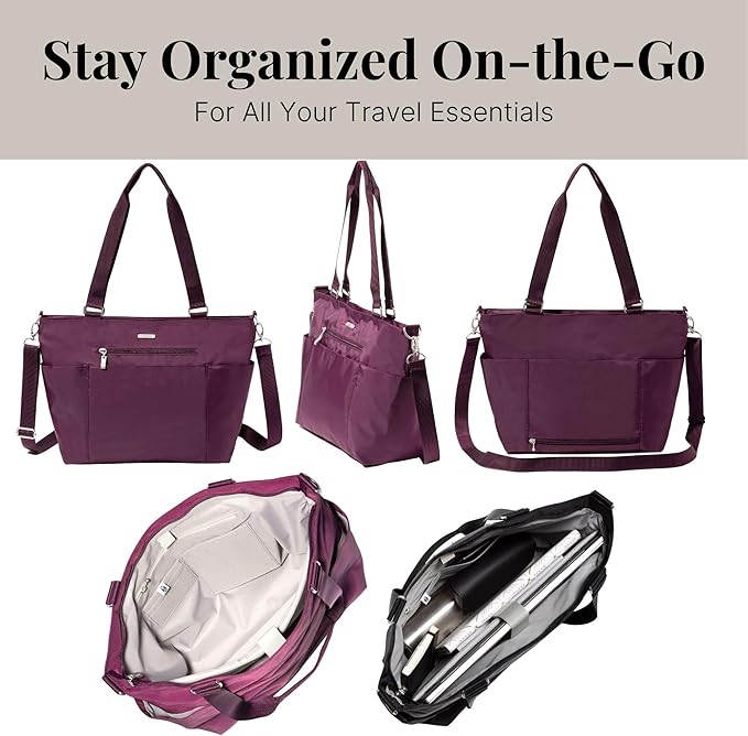 Baggallini Essential Laptop Tote - Work Tote Bag with Laptop Sleeve - Lightweight Travel Crossbody Shoulder Bag for Women