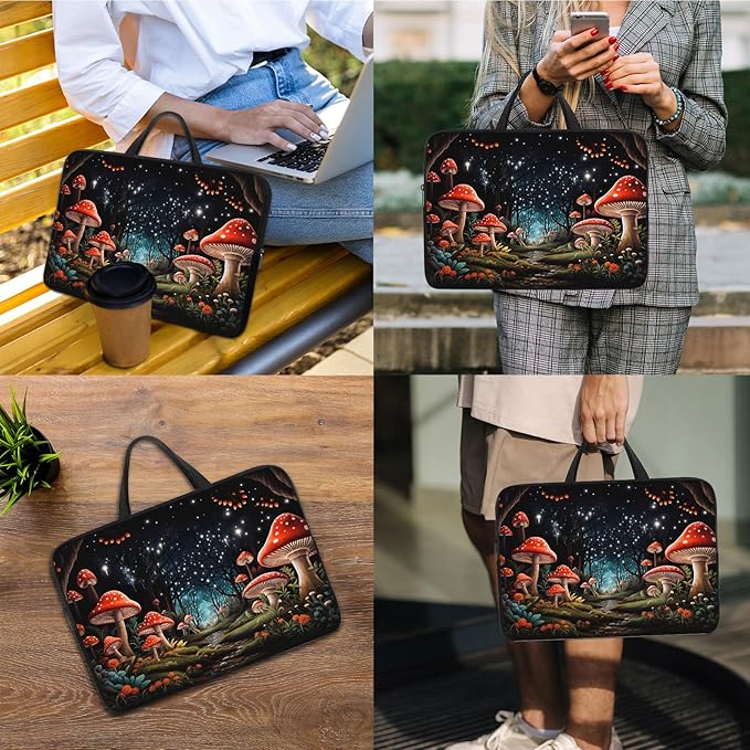 Laptop Sleeve Bag with Handle Computer Protective Soft Cover Case for 14 Inch 13 Inch Laptop,Forest Musnroom