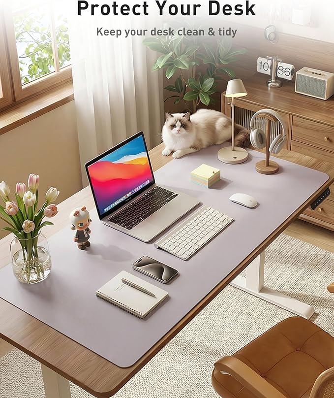 Aothia Faux Leather Desk Mat - Large Mouse Pad, Non-Slip PU Leather Blotter, Waterproof Writing Surface for Office and Home (Smoky Lavender, 40" x 24")