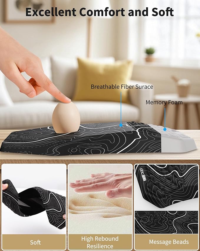 Ergonomic Mouse Pad Wrist Rest Support, Massage Design Surface for Carpal Tunnel Pain Relief, Memory Foam, Non-Slip PU Base for Computer Desk, Topographic Contour
