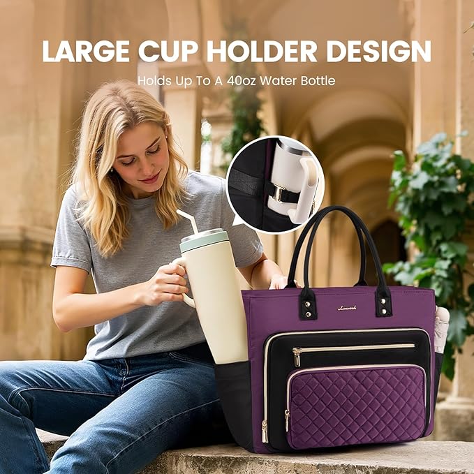LOVEVOOK 15.6 Inch Teacher Tote Bag for Women Work, Laptop Bag Work Tote Bag Nurse Bags With Large Cup Holder, Professional Computer Briefcase Business Large Purses Handbag, Diaper Bag Mother Gift