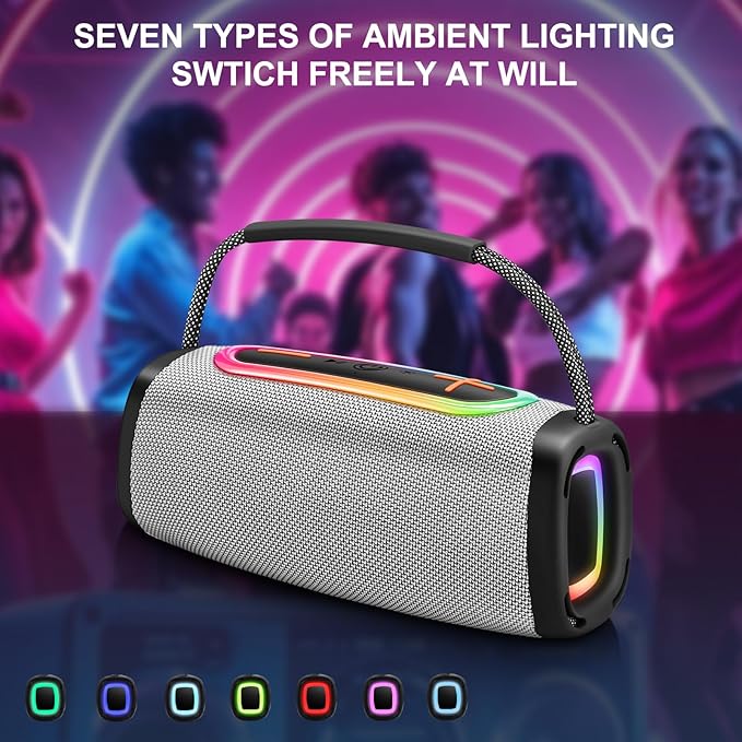 Bluetooth Speaker 6000mAh, 36H Playtime BT5.4 Portable Wireless Speaker with 24W Loud Stereo Sound, IP6 Waterproof, Portable Speaker with RGB Multi-Color Rhythm Lights for Outdoor/Home/Party as Gift