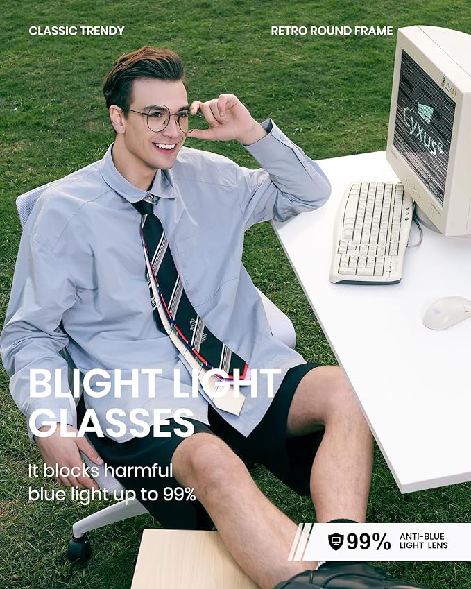 Cyxus Blue Light Glasses for Men and Women, Round Metal Frame Computer Eyeglasses for Office, Gaming, Reading 8090