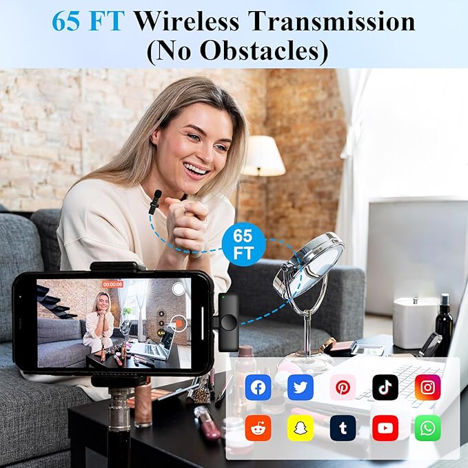 Professional Wireless Microphone for iPhone, Android, 2pcs Type C Wireless Microphones with Crystal Clear Sound Quality, Mini Microphone Plug-Play for Interview Video Podcast Vlog YouTube Tiktok