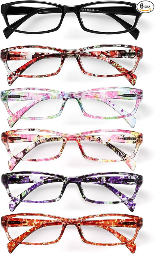 Gaoye Reading Glasses for Women, 6 pack Fashion Readers for Women Men Spring Hinge Eye Glasses, Blue Light Reading Glasses