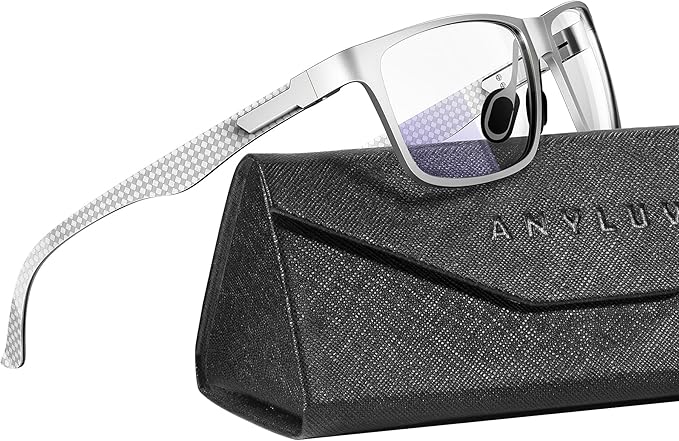 ANYLUV Carbon Fiber Reading Glasses for Men Women, Blue Light Blocking Computer Readers, Anti Glare Spring Hinge