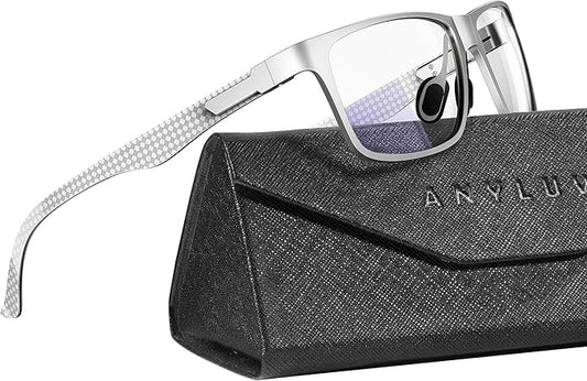 ANYLUV Carbon Fiber Reading Glasses for Men Women, Blue Light Blocking Computer Readers, Anti Glare Spring Hinge