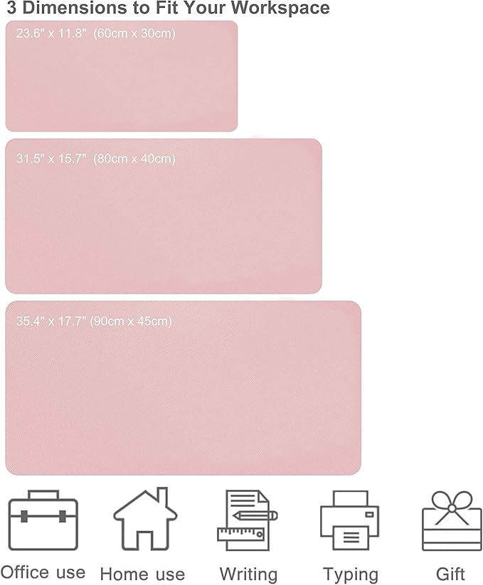 Dual Sided PU Leather Desk Pad, Mouse Pad, Office Desk Mat, Non-Slip Laptop Desk Pad, Waterproof Desk Writing Pad for Office and Home (35.4" x 17.7", Pink+Silver)