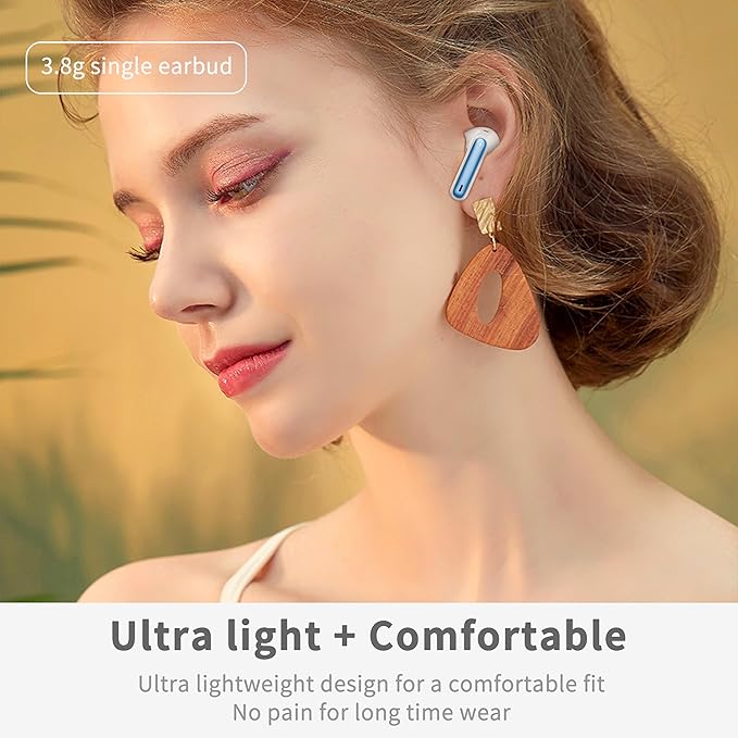 Wireless Earbuds, 2026 Bluetooth 5.4 Ear Buds in Ear with 4 ENC Noise Cancelling Mic, New Wireless Earphones HiFi Stereo Deep Bass 40H Playtime, In-Ear Bluetooth Earbuds LED Display IP7, Lake Blue