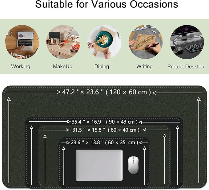 Bleswin Double-Sided Desk Mat, 23.6''×13.8'', PU Leather Mouse Pad, Waterproof Desk Pad, Laptop Leather Desk Mat, Protector for Keyboard and Mouse for Office and Home (Dark Green+Black)