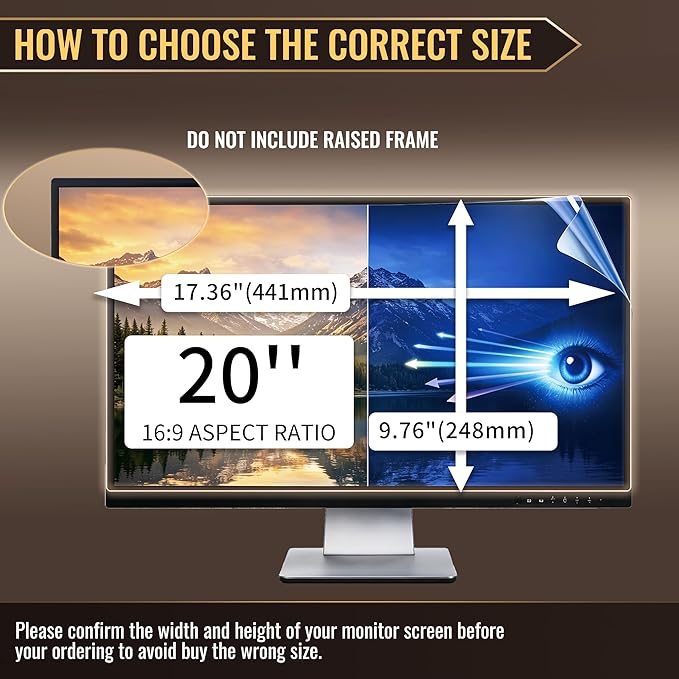 20 Inch Privacy Screen for Monitor with 16:9 Widescreen Monitor Blue Light Screen Protector - Anti-Glare - Anti-Scratch Protector Film for Data Confidentiality Privacy Shield [2 Pack]