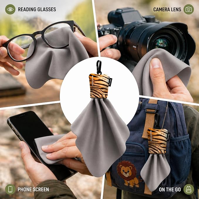 SPUDZ Classic Microfiber Lens Cleaner ?€? Clip-On Pouch, Washable ?€? for Binoculars, Scopes, Glasses, Screens | Classic | Vibrant Unicorn, 6 x 6 Inch (3-Pack) - Image 4