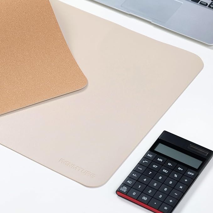 RENMTURE Desk Pad, Cork & PU Leather Desk Mat, Large Mouse pad, Non-Slip Desk Protector and Blotter, Waterproof Writing Pad, Desk Accessories and Organizers for Home Office (Apricot,23.6" x 13.7")