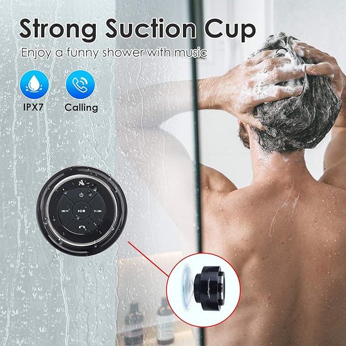XLEADER SoundAngel Mate(2nd Gen) Pro Shower Speaker, Certified IPX7 Waterproof Bluetooth Speaker, 8W Crystal Sound & Rich Bass, 15H Playtime, with Suction Cup & Silicone Lanyard, Ideal Gifts, Silver