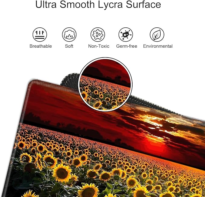 24x12 inch Mouse Pad Large Desk Mat Sunflower Mousepad Gaming Long Extended Protector Mat Big Computer Mat for Wireless Mouse Non Slip Home Work