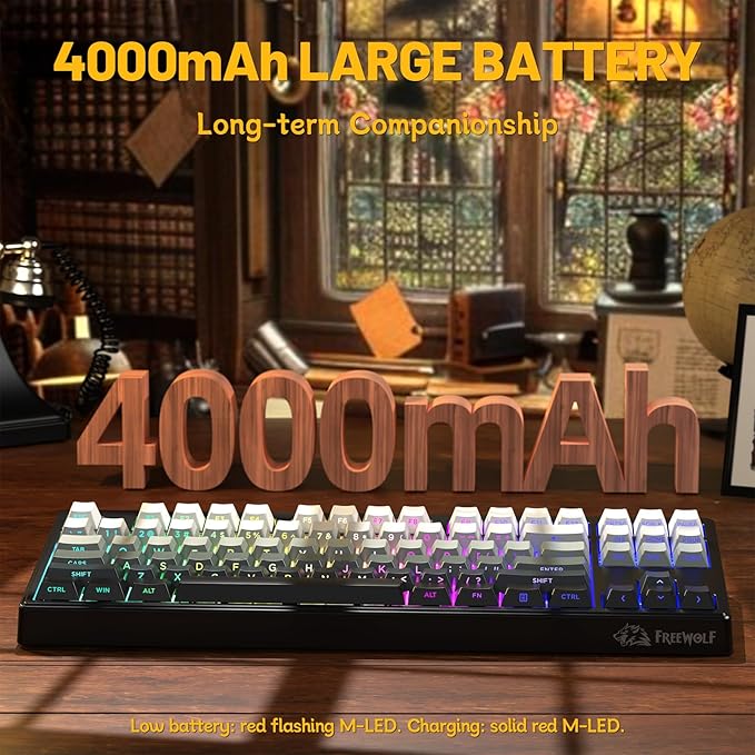 M87V2 87 Keys Membrane Gaming Wireless Keyboard,80% TKL Layout Side Printed Keys Retro Cute Creamy,RGB Backlit 4000mAh 2.4G/BT/Wired Computer Silent Keyboard for MAC PC-Gradient Black