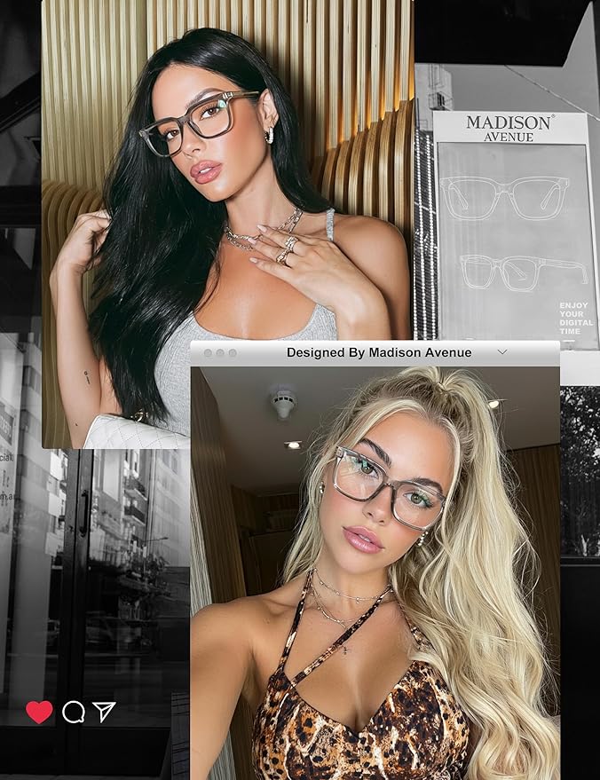 Madison Avenue Trendy Sqaure Blue Light Blocking Glasses for Women with Case, Stylish Anti Glare Glasses for Computer