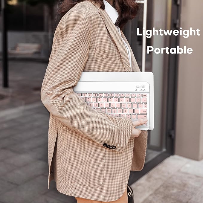 Emetok Wireless Keyboard for Tablet/iPad/iOS/Android/Windows, Mini Bluetooth Keyboard, Portable Size Ultra-Slim Design, Rechargeable Speedier Response/Comfortable Typing, Pink