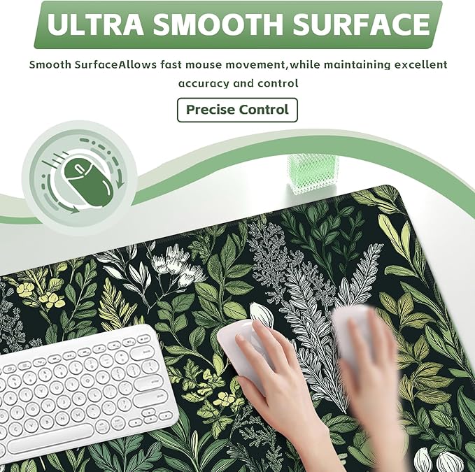 Baziabbo Green Desk Mat,XXL Extended Big Mouse Pad,Gaming Mousepad with Stitched Edge,Non-Slip Rubber Base Keyboard Desk Pad for Home Office Study Game