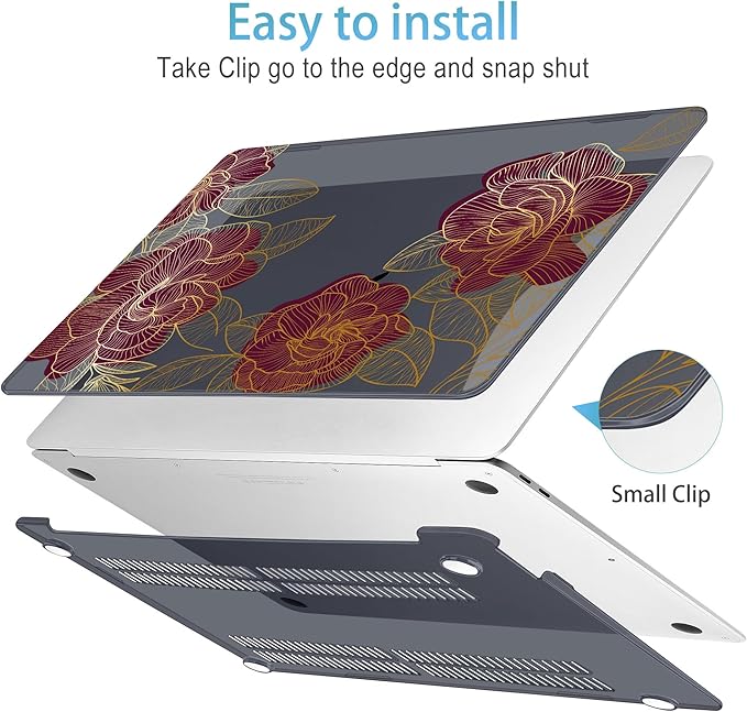 Mektron for MacBook Air 13 inch Case 2021-2018 Release A2337 M1 A2179 A1932, Plastic Hard Shell Case Only Compatible with MacBook Air 13 inch Retina Fits Touch ID, A-Golden Rose