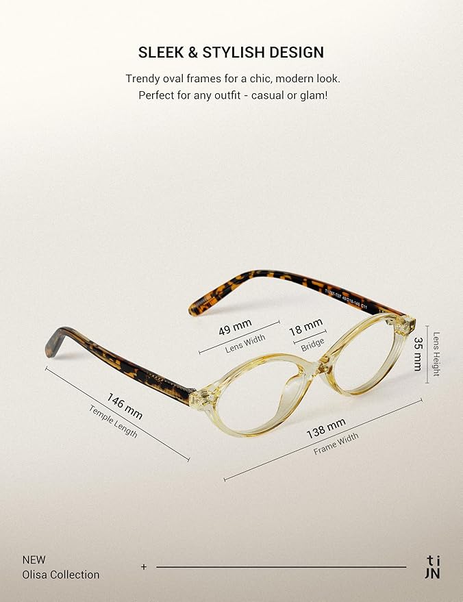 TIJN Olisa Blue Light Blocking Glasses for Women Men,Retro Oval Frame Bluelight Eyeglasses for Gaming/Computer/Screen