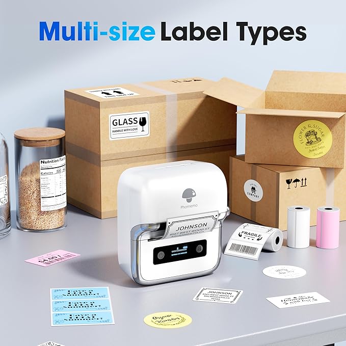 Phomemo M250 Label Maker Machine with Tape, 3 Inch Label Maker for Address, 2026 Upgrade Portable Barcode Printer for Business, Home, Logo Label, Sticker Printer for Phones & PC, with 1 Roll Label