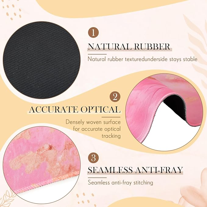 L Shaped Desk Mat for Corner, Large Extended Mouse Pad with Non-Slip Rubber Base, Pink Waterproof Desk Protector for Office & Gaming Setup