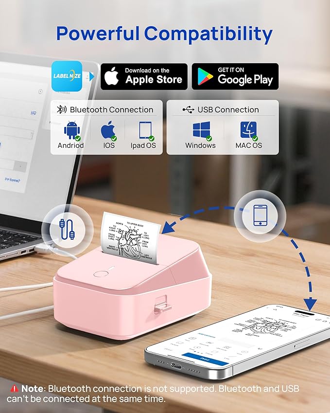 PM260 Label Maker Machine, 2 Inch Label Maker Bluetooth Label Printer, Inkless Portable Labeler with Smart AI APP for Home, Kitchen, School, Office Organization, Pink