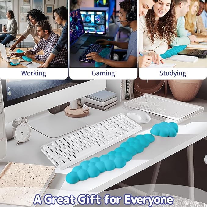 Sushret Cloud Wrist Rest for Keyboard and Mouse, Memory Foam PU Leather Keyboard Wrist Rest with Ergonomic Support, Non-Slip Base, Cute Arm Rest Pad & Palm Cushion, Office Desk Accessory, Scuba Blue