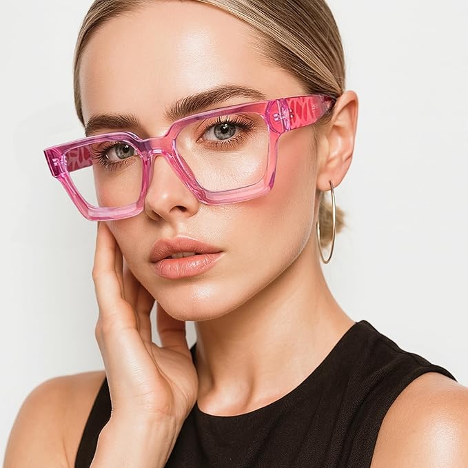 livho Oversized Eyewear Frame for Woman and Men - Rectangle Fashion Glasses for Computer, Chic Preppy Frame