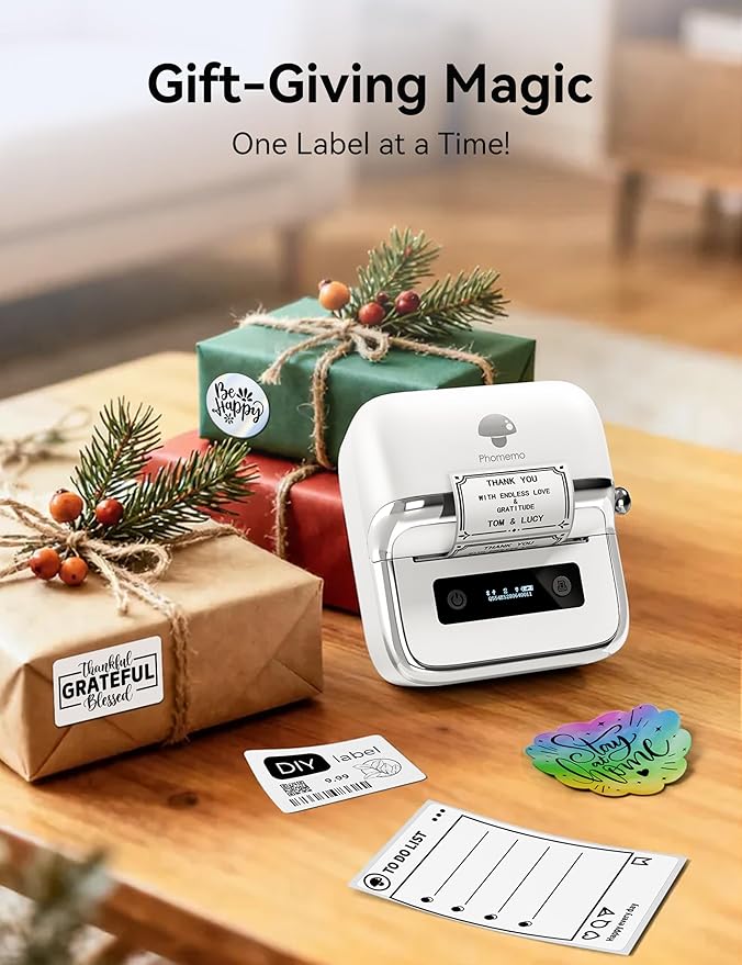 Phomemo M250 Label Maker Machine with 3 Roll Labels, 3 Inch Bluetooth Thermal Label Printer, Upgrade Portable Barcode & Address Label Maker for Business, Home, School, Logo Label