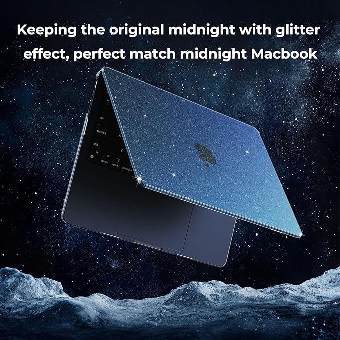 EooCoo Case Compatible with MacBook Air 13 inch M5 2026-2022 Release M4 M3 M2 A3449 A3240 A3113 A2681, Glitter Hard Shell&Keyboard Skin Cover&Screen Protector for Mac Air 13.6 inch, Sparkly Midnight