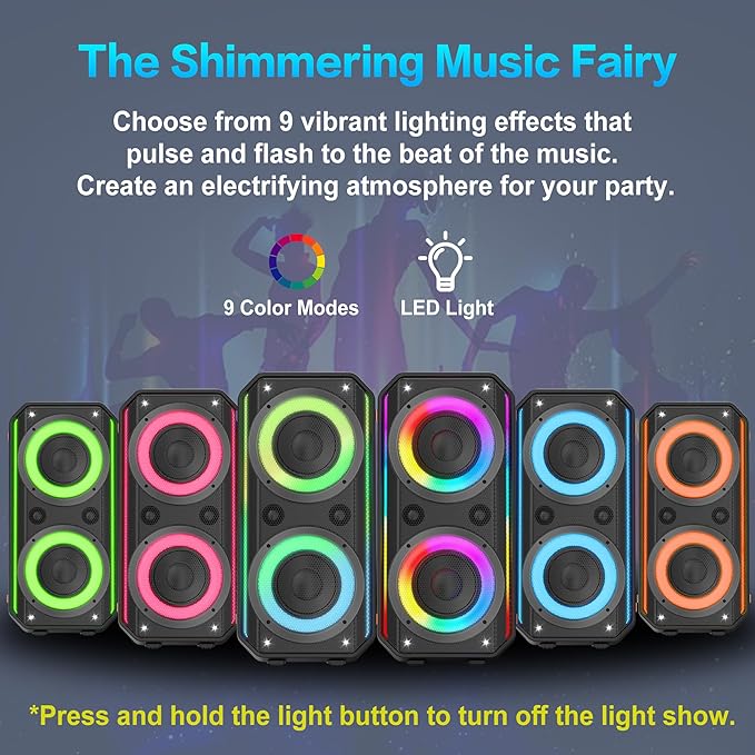 Bluetooth Speaker, 300W Peak Power Wireless Boombox Speakers with Deep Bass, Portable Loud Stereo Sound Large Subwoofer with Led Light Show for Party Outdoor Camping