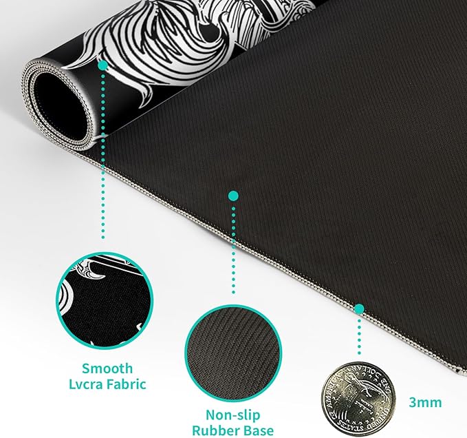 Dragon Gaming Mouse Pad Black Large Mouse Pad for Keyboard and Mousepad Desk Mat with 3mm Non-Slip Base and Stitched Edge for Gaming and Office Computer Mat Protector Mat 27.6x11.8 Inch
