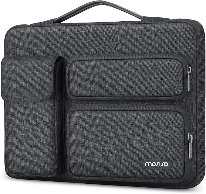 MOSISO 360 Protective Laptop Case 13.3 inch, 13-13.3 inch Laptop Sleeve Compatible with MacBook Air/Pro 13 / Pro 14, HP Dell ASUS Lenovo, Side Open Bag with 2 Raised&1 Flapover Pockets, Charcoal Gray