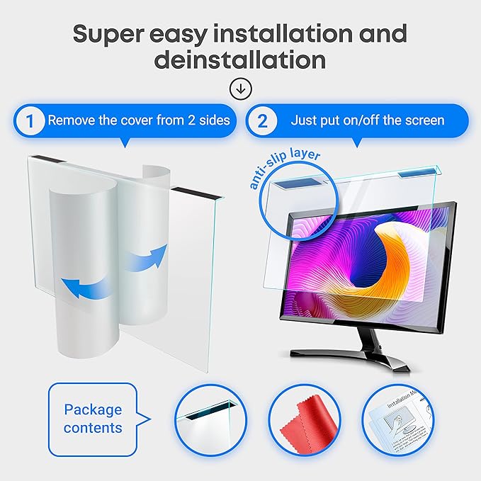 VINTEZ Blue Light Screen Protector for 19, 19.5 Inch Computer Monitor and Laptop – Anti-UV Blue Light Blocking Film for Desktop PC, Eye Protection Filter, 17.3" x 11.4", 1 Pack