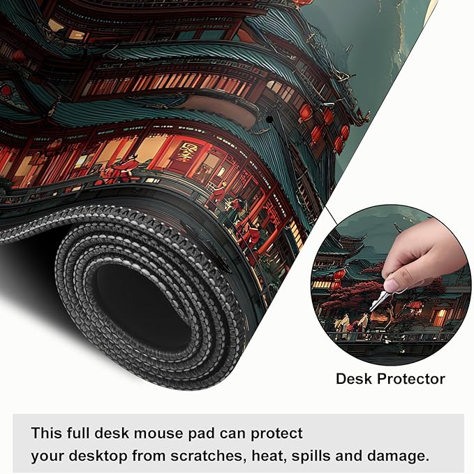 Mouse Pad, Large Anti-Slip with Stitched Edges Desk Mat Desktop Laptop Computer Desk Keyboard Mat,Table Protector Blotter Mat (Moon, 35.4" x 15.7")