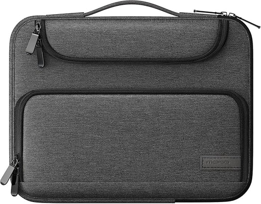 MoKo 13-14 Inch Laptop Sleeve Bag Fits New 13-inch Mac Air M5 & Mac Neo A18 Pro, 14" MacPro M5/M4/M3/M2/M1, 13" Mac Air, Polyester Bag with Double Pockets, Retractable Handle, Black & Gray