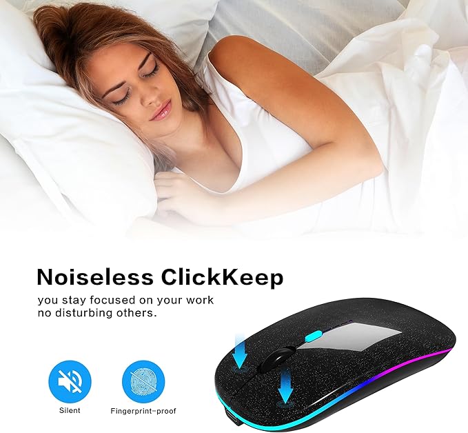 Wireless Bluetooth Mouse Rechargeable Laptop Mice with LED Use Portable(BT5.2 and USB 2.4G) Dual Mode Connection Silent Slim Computer Mouse for Laptop/iPad Tablet/Apple MacBook/PC(Pearl Black)